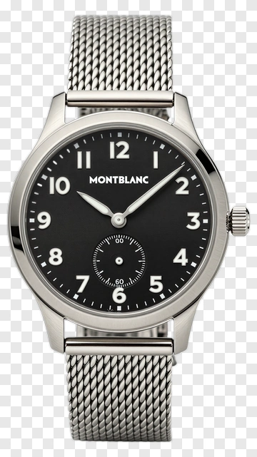Montblanc Watch With Black Dial And Silver Mesh Strap PNG