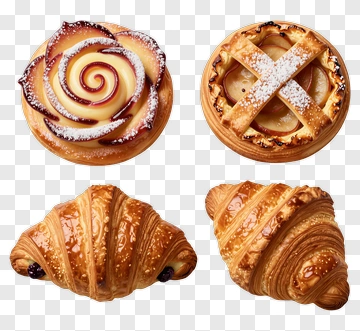 Assorted Pastries Including Croissant And Sweet Roll PNG