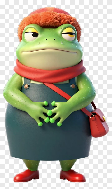 3D Cartoon Frog Character With A Red Scarf And Purse PNG