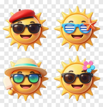 Cartoon Sun Characters Wearing Sunglasses PNG