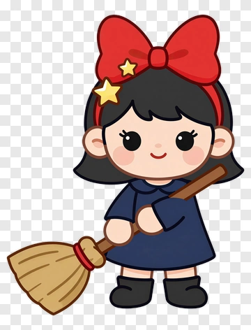 Cartoon Girl Holding A Broom PNG