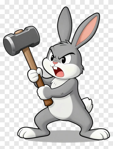 Angry Cartoon Rabbit Holding A Hammer PNG