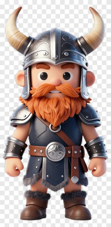 3D Viking Character With Horned Helmet PNG
