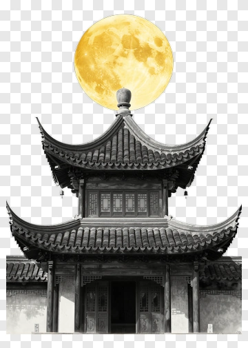 Traditional Chinese Pagoda Under A Full Moon PNG