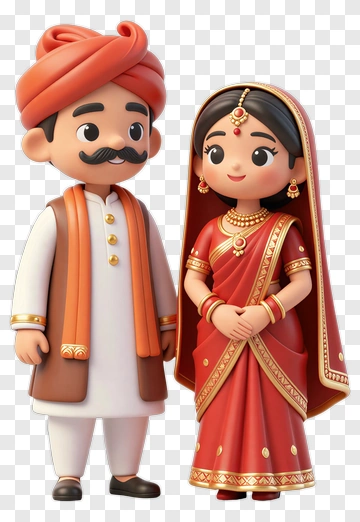 Cartoon Couple In Traditional Indian Attire PNG