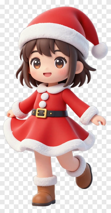 Cartoon Girl In Santa Outfit PNG