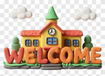Colorful Clay Welcome Sign With School Building PNG