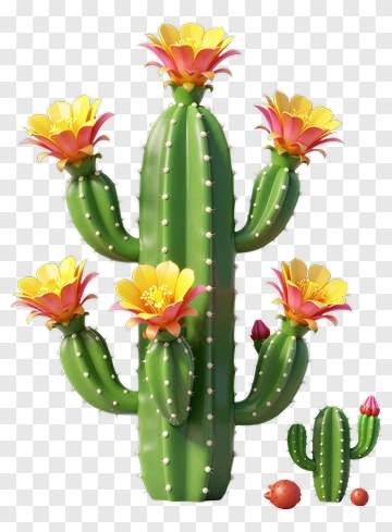 Colorful Cactus With Flowers PNG