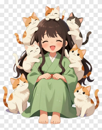 Girl Sitting With Cats PNG