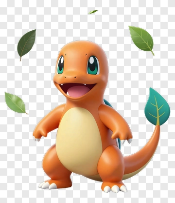 Cartoon Charmander With Leaves PNG