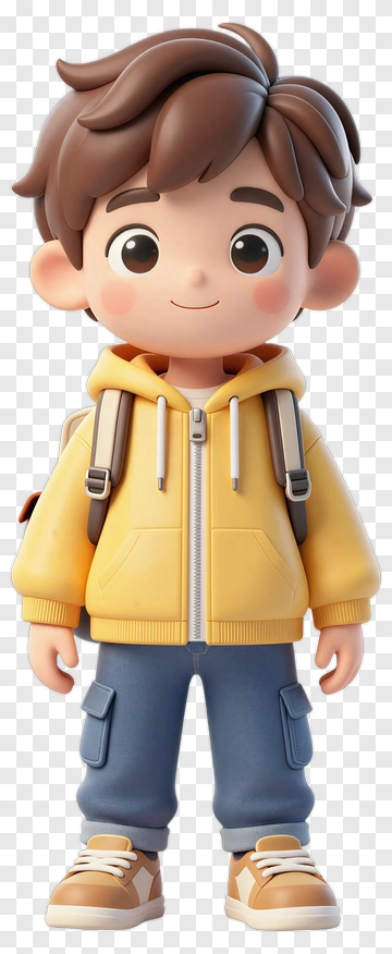 3D Boy Wearing Yellow Hoodie With Backpack PNG