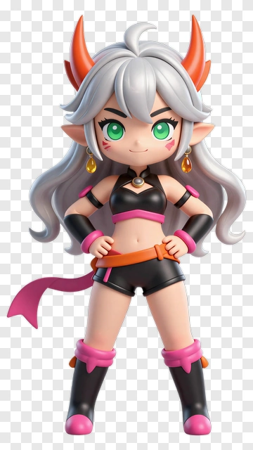 3D Cartoon Character With Horns And Green Eyes PNG