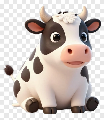 Cartoon Cow Sitting With A Cute Expression PNG