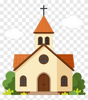 Cartoon Church With A Cross And Clouds PNG