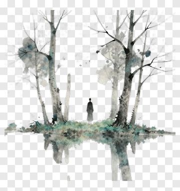 Silhouette Of A Person In A Watercolor Forest PNG