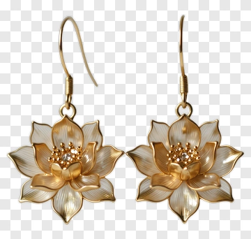Gold Lotus Flower Earrings PNG