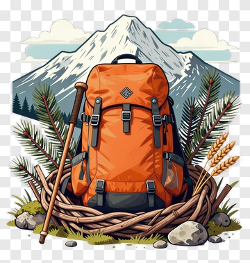 Orange Backpack Nestled In Nature PNG