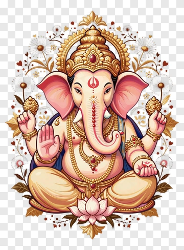 Colorful Ganesh Sitting On A Lotus Flower PNG