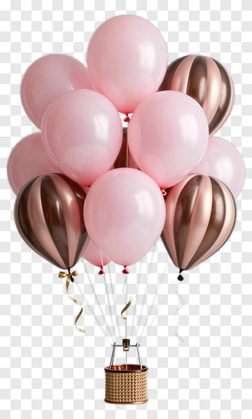 Pink And Brown Balloon Bouquet With Basket PNG