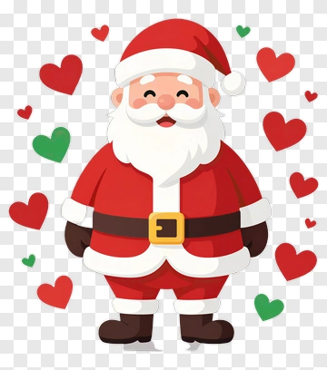 Cartoon Santa Claus With Hearts PNG