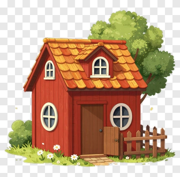 Cartoon Red House With Garden PNG