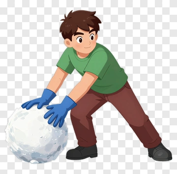 Cartoon Boy Rolling A Snowball PNG