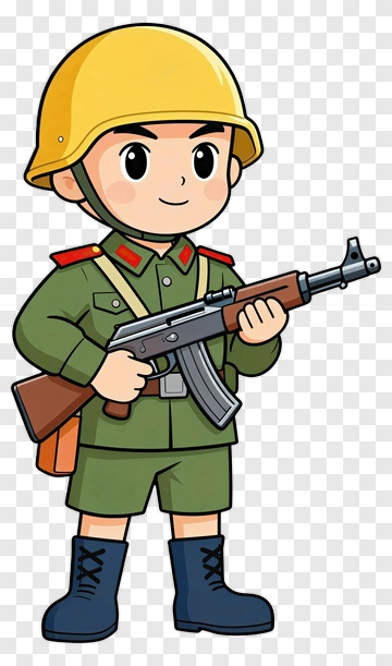 Cartoon Soldier Holding A Rifle PNG