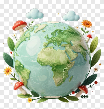Colorful Earth Surrounded By Flowers And Mushrooms PNG