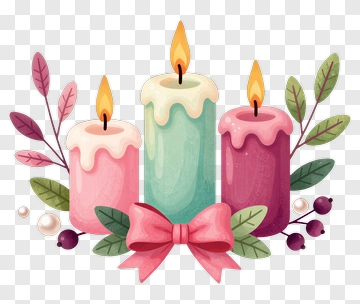 Colorful Candles With Decorative Leaves And Bow PNG