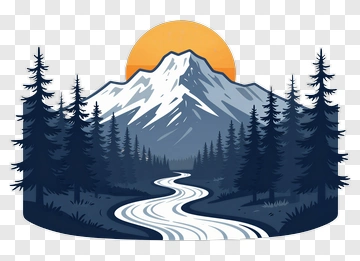 Mountain Landscape With River And Pine Trees PNG
