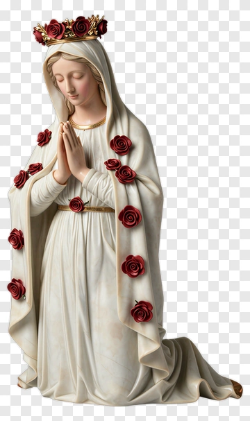 Praying Virgin Mary Statue With Roses PNG