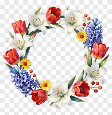 Floral Wreath With Red And White Flowers PNG