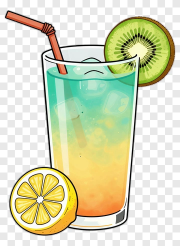 Colorful Cocktail With Lemon And Kiwi Slices PNG
