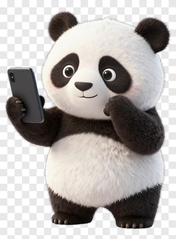 Cartoon Panda Holding A Smartphone PNG