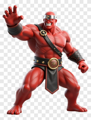 3D Red Warrior Holding A Pose PNG