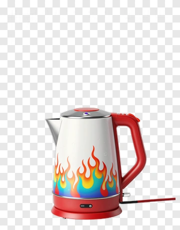 Colorful Electric Kettle With Flame Design PNG