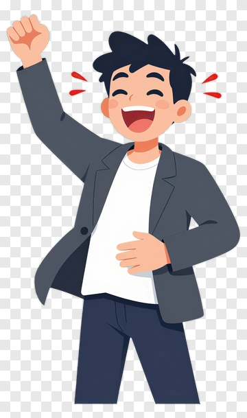 Cartoon Man Celebrating With Raised Arm PNG