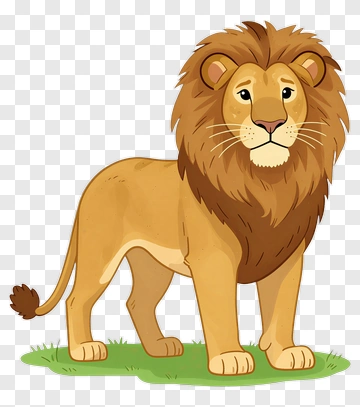 Cartoon Lion Standing On Grass PNG