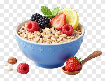 Bowl Of Oatmeal With Fresh Berries And Lemon PNG