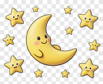 Cartoon Moon With Smiling Stars PNG