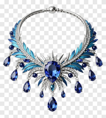Elegant Silver Necklace With Blue Gemstones PNG