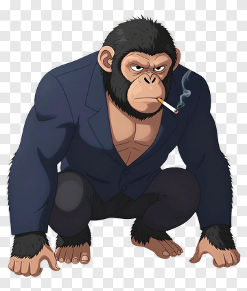 Cartoon Gorilla In A Suit Smoking A Cigarette PNG
