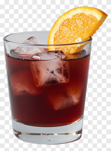 Glass Of Dark Beverage With Ice And Orange Slice PNG
