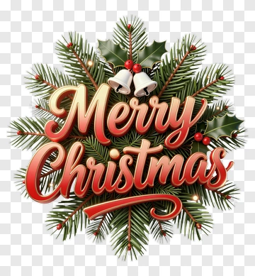 Merry Christmas Greeting With Pine And Bells PNG