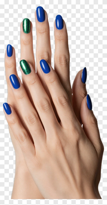 Stylish Hands With Blue And Green Nail Polish PNG
