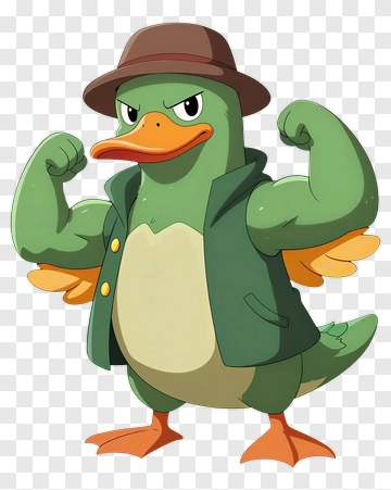 Muscular Cartoon Duck Wearing A Hat PNG