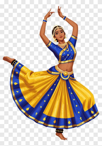 Dancer In Traditional Blue And Yellow Costume PNG