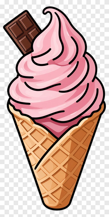 Ice Cream Cone With Pink Swirl And Chocolate Square PNG