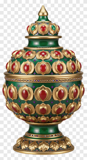 Ornate Decorative Urn With Red And Green Accents PNG