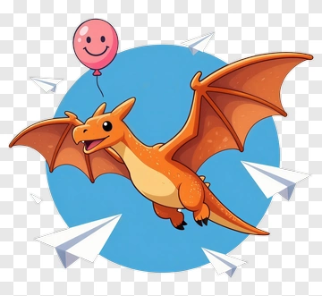 Cartoon Dragon Flying With A Balloon PNG